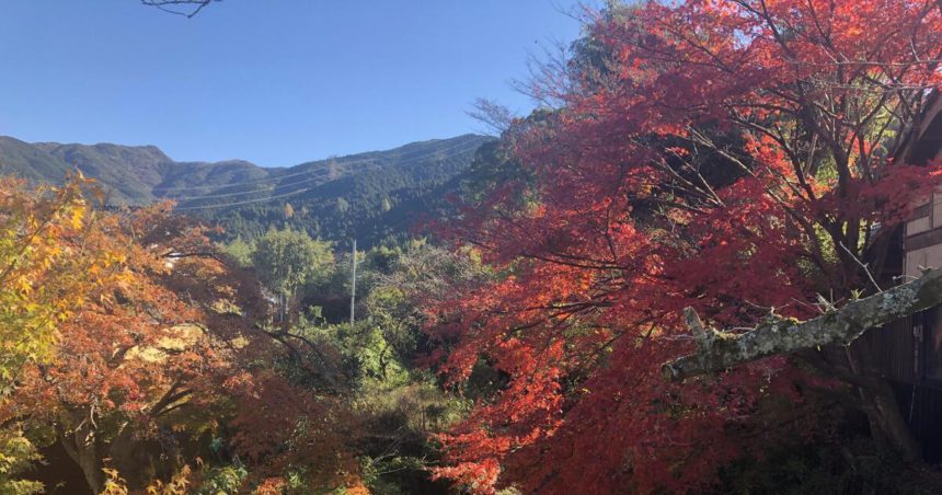 朝倉市の秋月城跡から見る山景色