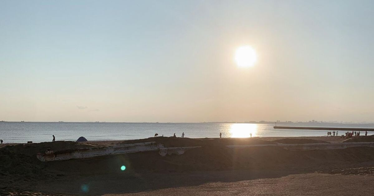 千葉市美浜区ひび野、県立幕張海浜公園で見る夕陽