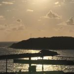 江差町、かもめ島と夕陽の景色