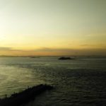 富津市、富津岬の明治百年記念展望塔から望む夕日