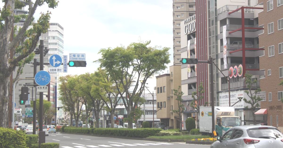 長野市鶴賀権堂町、市役所や長野駅へと続く、長野大通りの風景