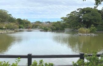 大村市玖島、日本の歴史公園100選にも選ばれている大村公園、桜田の堀から見える風景