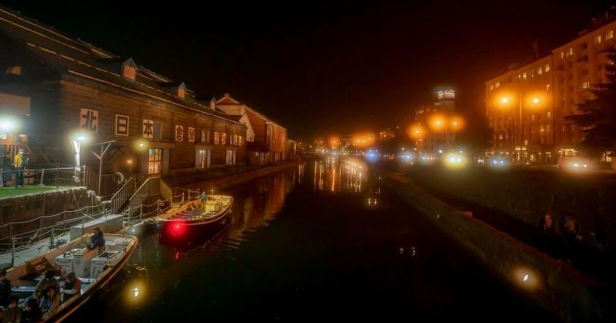 小樽市、小樽運河の夜景