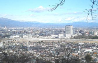 高崎市の市街地と榛名山の風景